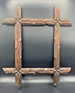 19th C Antique Large German Hand Carved Wood Wall Picture Photo Frame Folk Art - Picture 1 of 15