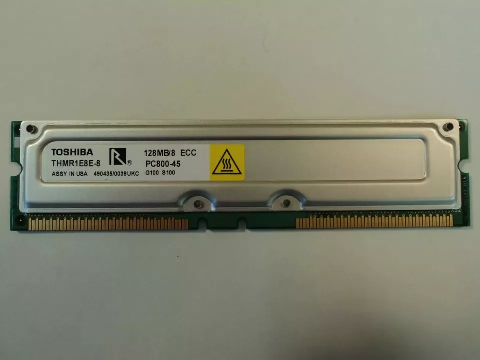 Toshiba RAM Memory Module 128MB PC800-45 RDRAM RIMM 184-Pin RAMBUS THMR1E8E-8 - Image 1 of 1