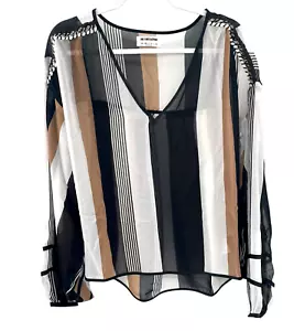 One Teaspoon Womens Shadow Muse Top Coffee Cream Striped Blouse Size XS - Picture 1 of 16