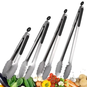 9/12/16 Inch Stainless Steel BBQ Tongs - Non-Slip Handle Food Clamp Kitchen Tool - Picture 1 of 17