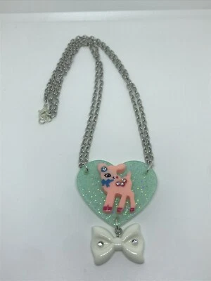 Collar colgante corazón brillo azul bebé ciervo rosa resina Kawaii Pop nuevo sin etiquetas Foto 1 de 4