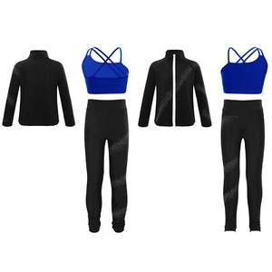 Kids Girls Jacket Vest With Pants Skating Sweatsuit Fancy Tracksuit Performance - Picture 1 of 36