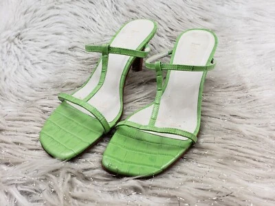 Sandalias de tacón Ralph Lauren de cuero verde con estampado de cocodrilo talla 8,5 AA Foto 1 de 4
