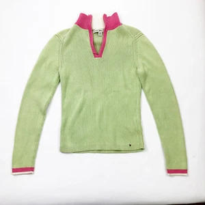 Suéter para mujer Tommy Hilfiger con cremallera en cuarto talla S/P verde rosa y marfil - Imagen 1 de 6