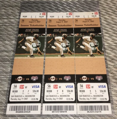(3) 2007 San Francisco Giants Vs. Washington Nationals Full Game Tickets +Holder - Image 1 of 2