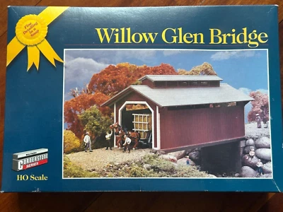 WILLOW GLEN COVERED BRIDGE w/LIGHT HO Scale PLASTIC KIT 933-3602 GOLD RIBBON NEW - Image 1 of 4