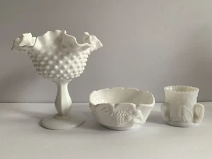 Lote de 3 palillos de dientes vintage de vidrio de leche Fenton Westmoreland Imperial Compote Bowl - Imagen 1 de 8