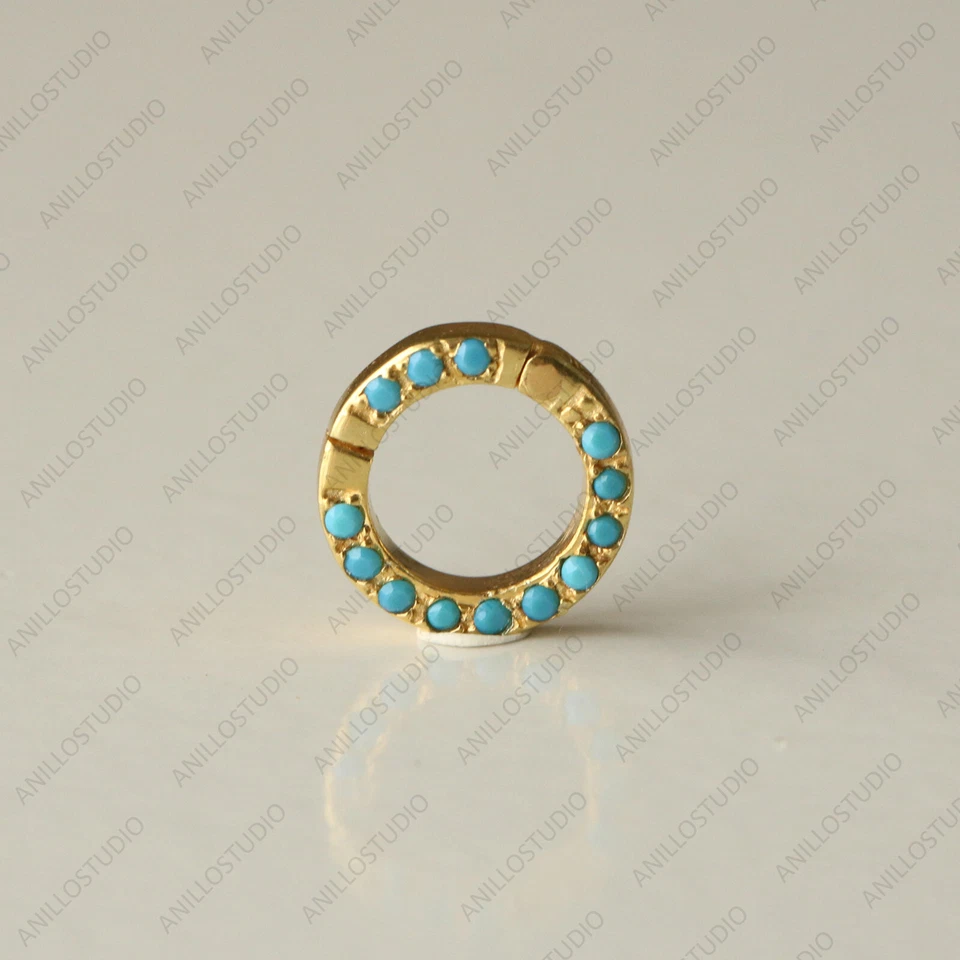 Arizona Turquoise Enhancer Circle Push Lock Solid 14k Yellow Gold Charm Holder - Image 1 of 4