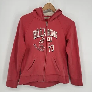 Billabong Hoodie Womens Large Red Full Zip Embroidered Sherpa Lined Sweatshirt - Picture 1 of 11