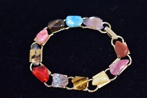 PULSERA DE ESLABONES VINTAGE CON SIETE PIEDRAS PRECIOSAS PULIDAS NATURALES - Imagen 1 de 4