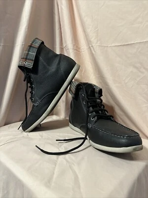 Marc Ecko Hombres Botines Cuero Negro Con Cuello A Cuadros Talla 11 Foto 1 de 4