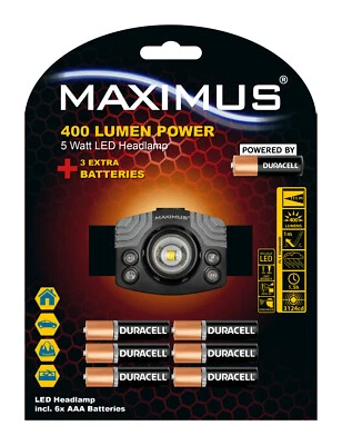 Maximus 400 Lumen Kopflampe Stirnlampe M-HDL-003-DU2 Duracell