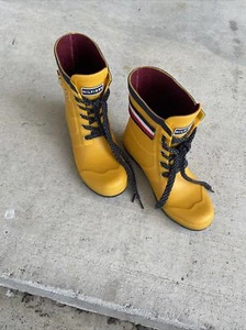 Tommy Hilfiger Yellow Rubber Lace Up Mid-Calf Duck Rain Boot Women's Shoes 6 - Picture 1 of 18