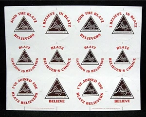 1979 Blatz Adesivo Birra Foglio Heileman Brewing Co Vecchio Distributore Birra Stock - Foto 1 di 2