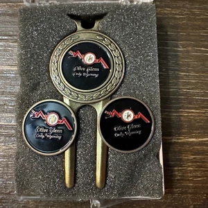 Olive Glenn G & CC Golf Divot Tool Ball Markers Combo USA Made Plastic Case - Picture 1 of 13