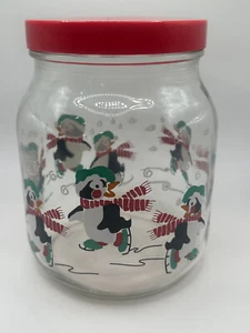 Anker Hocking Weihnachten Pinguine Eislauf Glas Kanister Urlaub Keks Glas Vintage - Bild 1 von 4