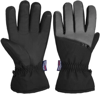 BRUBAKER Ski Snowboard Handschuhe Wasserdicht Winter Schwarz Grau Zipper Tasche - Bild 1 von 4