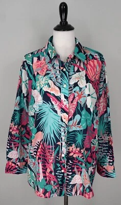 TALBOTS Woman Multicolor Pink White Blue Floral Button Front Top Shirt Size X XL - Image 1 of 4