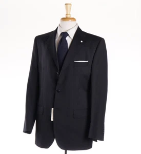 NWT $1375 LUIGI BIANCHI Black-Gray Stripe Wool Suit Classic-Fit 40 R (Eu 50) - Picture 1 of 10