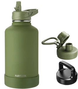 64oz Insulated Water Bottle with Straw Stainless Steel Leakproof Lids Army Green - Picture 1 of 3