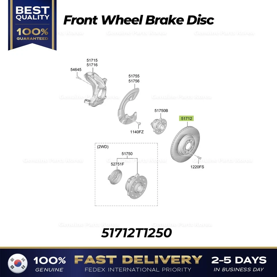 ⭐Genuine⭐ Front Wheel Brake Disc 51712T1250 for Hyundai Genesis G80 GV70 - Image 1 of 1