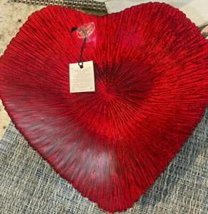 Red Heart Valentine Day Deep Dish Bowl Plate Platter Glitter Akcam Glass New 12" - Picture 1 of 6