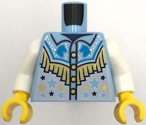 Lego New Minifig Torso Western Shirt Dark Azure Horse Heads Gold Fringe Part