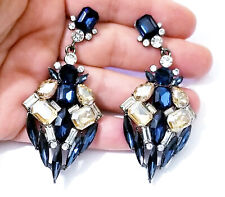 Blue Topaz Rhinestone Chandelier Earrings Bridal Prom 3 inch