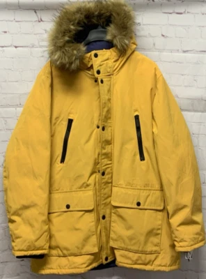Club Room Macy's XL Parka Coat Faux Fur Hooded Yellow NEW Water Resistant - Image 1 of 4