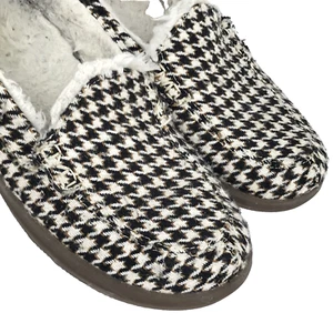 Vionic Lynez Slipper Womens Size 7 Cream Black Supportive Houndstooth Faux Fur - Picture 1 of 9