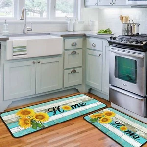 Teal Kitchen Rugs Set of 2 - Kitchen Floor Mats Non-Slip Backing - Kitchen Ma... - Picture 1 of 9