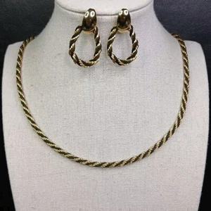 Vintage TRIFAR Necklace And Matching Earrings Rope Chain With Black Cord. 13-128 - Picture 1 of 7