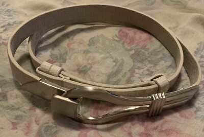 Chicos 女式 S/M 可调米色人造/皮革腰带黄铜扣  — 第 1/4 张图片