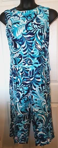 Josephine Chaus Sz 16 Blue White Turquoise Floral Print Silk Top Capri Pant Set - Picture 1 of 5