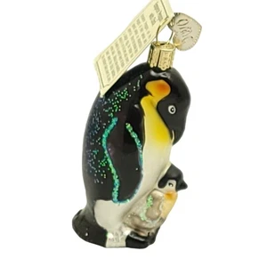 Antiguo Mundo Navidad Emperador Pingüino Adorno Bebé Pollito Negro Blanco Coleccionable - Imagen 1 de 14