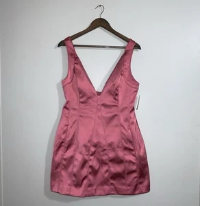 Anthropologie ärmelloses tief ausgeschnittenes Satin-Minikleid Damen US-Größe 12 Taschen pink - Bild 1 von 11