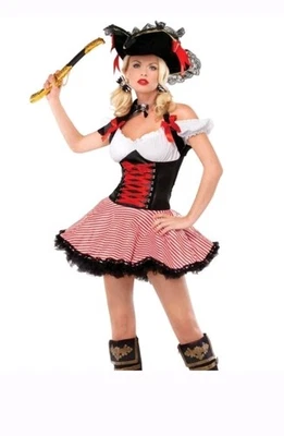 Womens Sexy Pirate Wench Costume Size Large Leg Ave Red Stripe Dress - Image 1 of 4