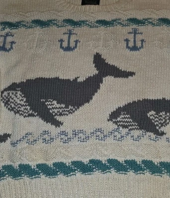 Винтажный шерстяной косатка китов рыбака вязаный свитер мужской маленький пятна недостатки - Изображение 1 из 4