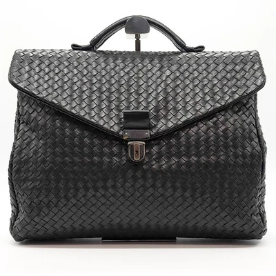BOTTEGA VENETA Intrecciato Black Leather Briefcase Business bag Auth - Image 1 of 4