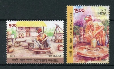 Estampillas artesanas de aves artísticas de la India 2018 Potter's Wheel 2v MNH Foto 1 de 2