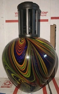 Hand Blown Glass Oil Lamp Art Deco Blue glitter colors, wick, cap & diffuser - Picture 1 of 6