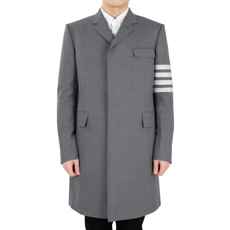 Abrigo largo Chesterfield con puño asimétrico para hombre Thom Browne (gris) 54652908 Foto 1 de 1