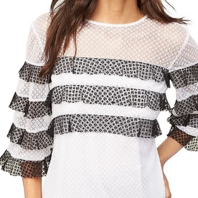 Blusa Milly Gabriella Dos Tonos Mezcla Seda Encaje Volantes Talla M Foto 1 de 4