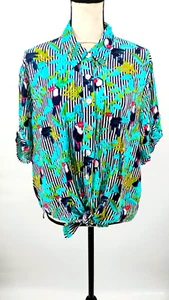 NEW Ruby Rd. Tropical Toucan Bird Button Up Shirt Tie Waist Short Sleeve Size XL - Picture 1 of 23