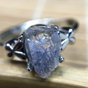 12,2 kt 100 % natürlicher blauer seltener Dumortierit Quarz Rutil verstellbarer Ring - Bild 1 von 4