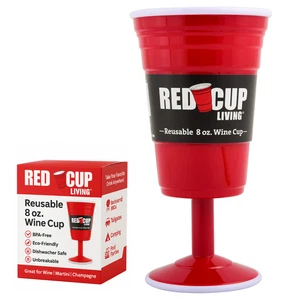 Reusable Red Plastic Wine Glasses with Stem, 8oz Capacity Wholesale Lots - Picture 1 of 80