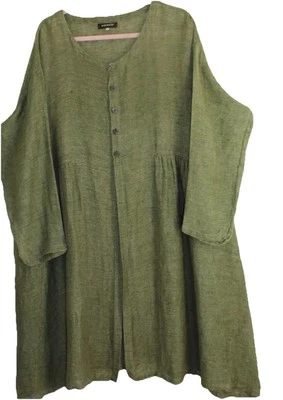 Eskandar Sz 1 GORGEOUS GREEN Gauze 44"L Linen French A-Line Jacket Coat Duster - Image 1 of 4