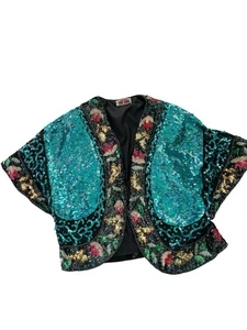 Chaqueta Recortada A D CLEVERFINGERS Vintage Lentejuelas a Mano Hermosos Colores - Imagen 1 de 7