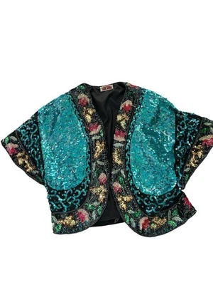 A D CLEVERFINGERS Vintage Hand Sequined Beautiful Colors Cropped Jacket - Image 1 of 4