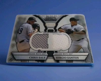 2011 Bowman Sterling Gold Dual Relic Box Topper Chris Sale Sergio Santos #19/196 - Image 1 of 2